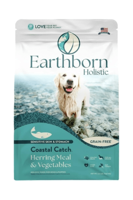 Earthborn Holistic Sensitive Skin & Stomach Coastal Catch Herring Meal & Vegetables, Grain-Free Dry Dog Food- 25lb