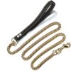 Stainless Steel Dog Lead W/ Heavy Duty Leather Handle- Gold - Image 4