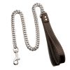 Stainless Steel Dog Lead W/ Heavy Duty Leather Handle- Silver - Image 5